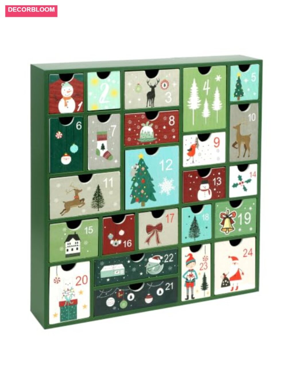 Wooden Advent Calendar 24 Drawers Refillable Christmas Countdown Tabletop Decor